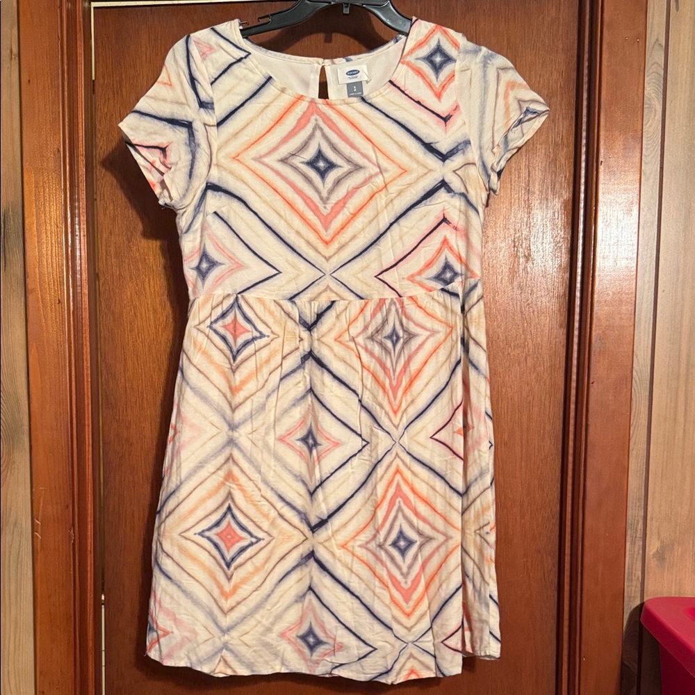 Old Navy Dress with Orange, Blue, Pink, and Cream Geometric Design